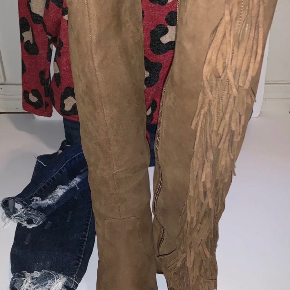 Gianni Bini Back Drop Fringe Brown Boots - Picture 8 of 11